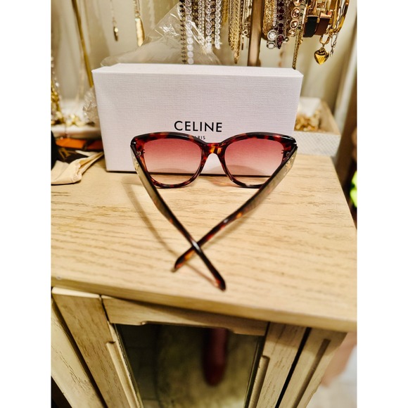 Celine Tortoise Cat Eye Sunglasses Brown Gradient Lens Designer Eyewear - Picture 8 of 15